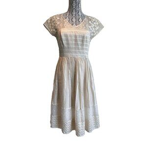 ANTHROPOLOGIE short wedding lace dres Poema Lace Dress‎ size 6 Ivory fairy BOHO